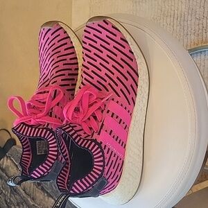 Adidas NMD Boost shoes pink/ black white 3 stripes dieweltmark Sz 9 1/2 Like New